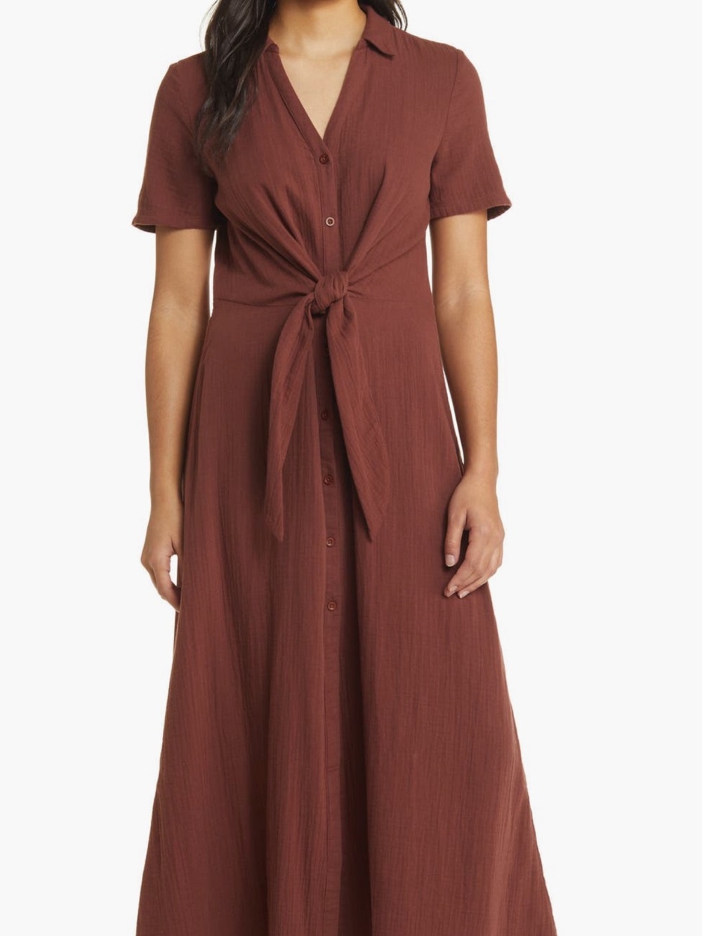Caslon Button-Front Tie-Waist Maxi Dress - Burgundy - Picture 5 of 8